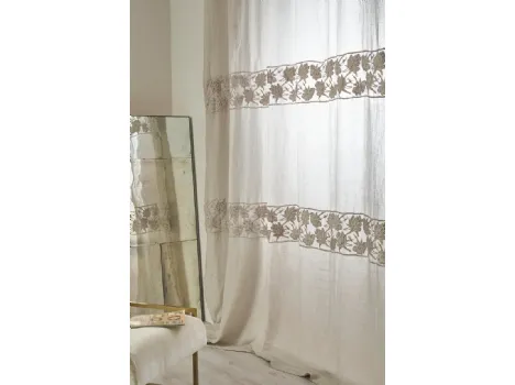 Tenda Mathilde in garza di lino con 2 Fasce Floreali orizzontali di Mastro Raphael