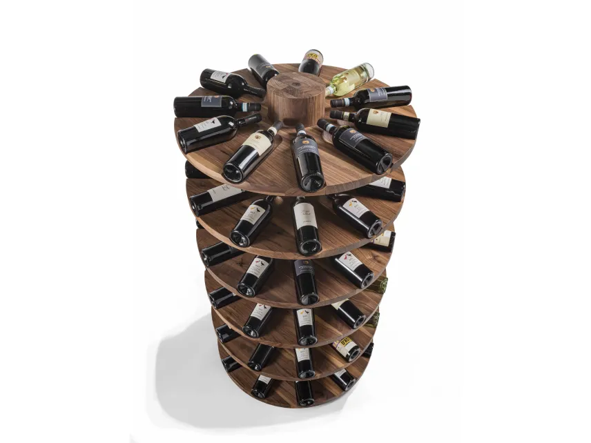 Contenitore girevole per bottiglie di vino Wineround completamente realizzato in legno massello di Riva1920