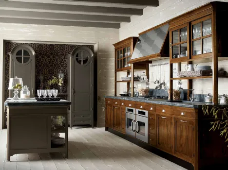Cucina Classica lineare in legno con top in marmo Operà di Marchi