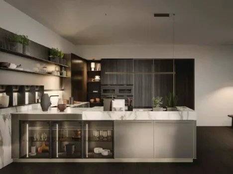 Cucina Moderna Coco Light con penisola in laccato metal di Dibiesse