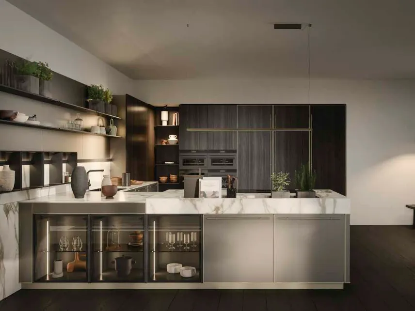 Cucina Moderna Coco Light con penisola in laccato metal di Dibiesse