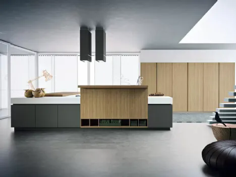 Cucina Moderna Area 22 30° con isola in laccato opaco e essenza Rovere di Dibiesse