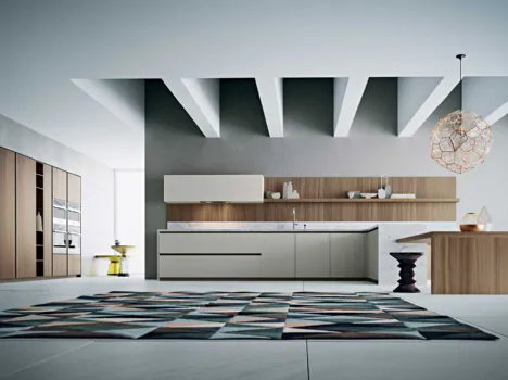 Cucina Moderna Area 22 Gola con penisola in laccato e noce canaletto con top in marmo di Dibiesse