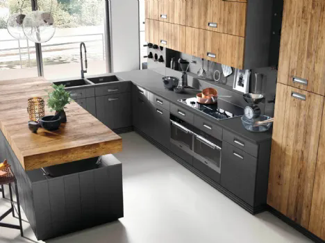 Cucina Moderna con penisola Lab 40 in legno laccato e naturale di Marchi