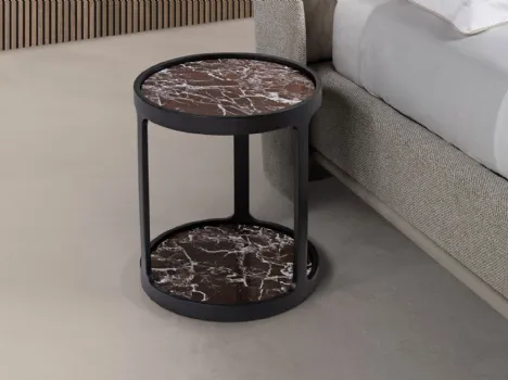tavolino rotondo con doppio piano in marmo e struttura in legno Bergère di Conte
