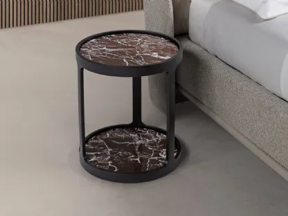 tavolino rotondo con doppio piano in marmo e struttura in legno Bergère di Conte