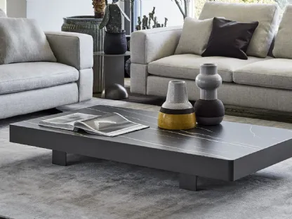 Tavolino rettangolare Jazz con top in ceramica e base in metallo di Bonaldo