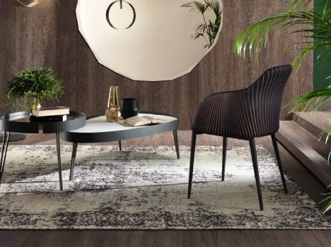 Tavolino Lumière con top in ceramica con cornice in metallo di Riflessi