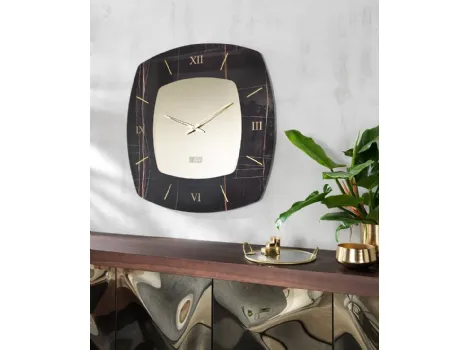 Orologio da muro in cristallo specchiante bronzato con cornice in cristallo serigrafato effetto marmo Sanremo di Riflessi