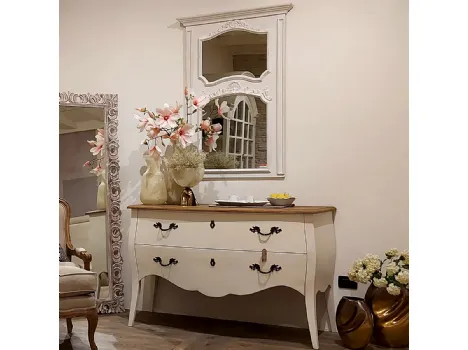 Specchio rettangolare Afrodite in agglomerato intagliato finitura White vintage, lavorato a mano di Dialma Brown