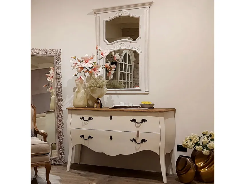 Specchio rettangolare Afrodite in agglomerato intagliato finitura White vintage, lavorato a mano di Dialma Brown
