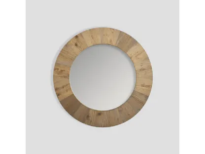 Specchio tondo Cloride con cornice in legno massello di Old Pine finitura naturale, lavorato a mano di Dialma Brown