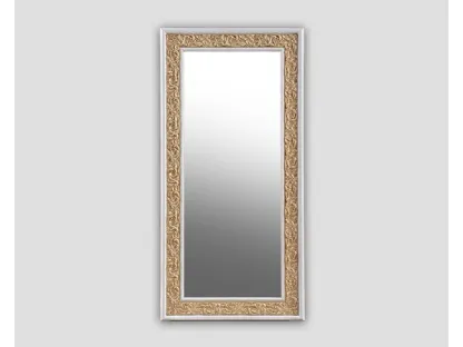 Specchio rettangolare intagliato Giunone in agglomerato, finitura White Vintage con inserto decorato, lavorato a mano di Dialma Brown
