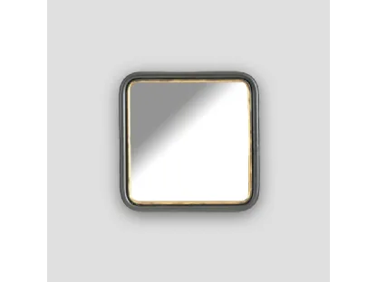 Specchio quadrato con angoli arrotondati Vesta in metallo finitura brunita con profilo color Antique Gold di Dialma Brown