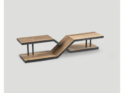 Tavolino Ara in legno massello di Old Pine naturale, con bordature e supporti laccati color Lavagna di Dialma Brown