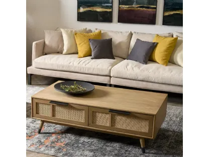 Tavolino rettangolare Corfù in legno con piedini in ottone di Dialma Brown