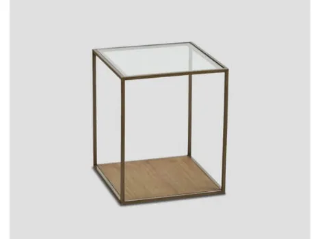 Tavolino DB006069 ferro brunito top vetro base legno mindi di Dialma Brown