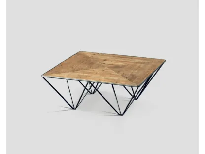 Tavolino quadrato Ecate con top in legno massello e base in metallo di Dialma Brown