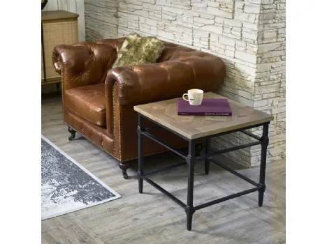 Tavolino quadrato Montale con top in legno Old Elm e base in metallo color Grafite di Dialma Brown