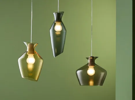 Lampada in vetro fumè con montatura in legno Malvasia di Fabbian