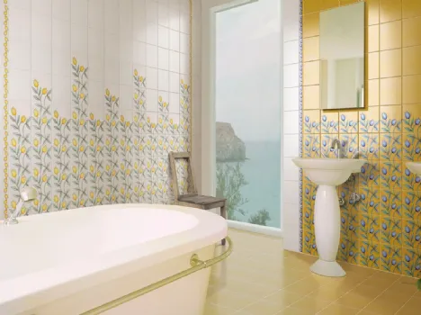 Piastrelle Neo Romantico Rampicante Giallo ed Azzurro di De Maio