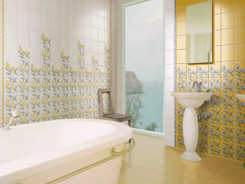 Piastrelle Neo Romantico Rampicante Giallo ed Azzurro di De Maio