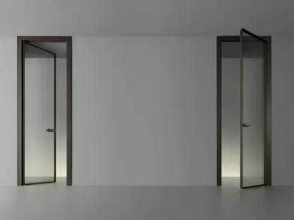 Porta a battente per interni Zen Frame in vetro riflettente chiaro e struttura in metallo finitura Bronzo di Rimadesio
