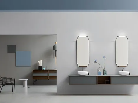 Mobile da Bagno Des con Top e Frontali in cristallo sabbiato Grafite di Cerasa
