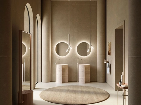 Lavabo Freestanding Des Evolution Caramel 01 in Resina Stone Travertino di Cerasa
