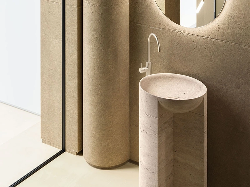 Lavabo Freestanding Des Evolution Caramel 01 in Resina Stone Travertino di Cerasa