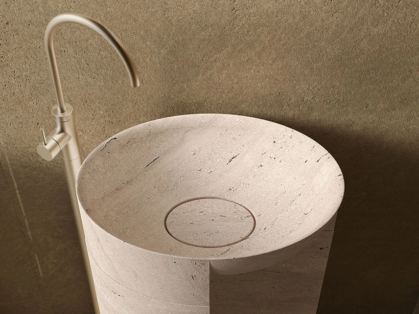 Lavabo Freestanding Des Evolution Caramel 01 in Resina Stone Travertino di Cerasa