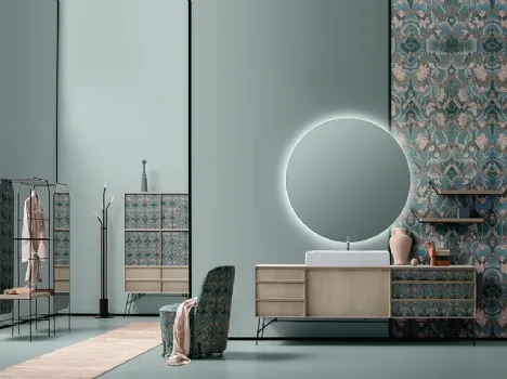 Mobile da Bagno Des in Noce Chiaro con tessuto decorativo di Cerasa