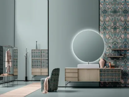 Mobile da Bagno Des in Noce Chiaro con tessuto decorativo di Cerasa