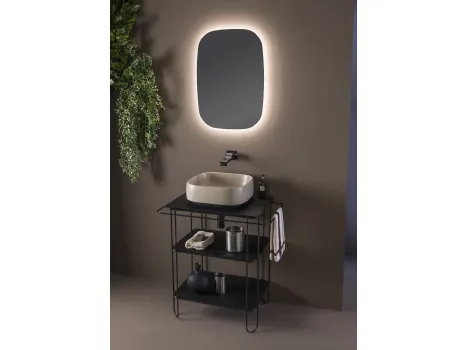 Mobile da Bagno Filo in acciaio inox ripiani vetro satinato per lavabo di Flaminia