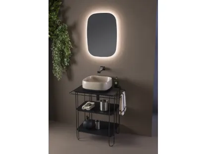 Mobile da Bagno Filo in acciaio inox ripiani vetro satinato per lavabo di Flaminia