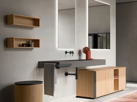 Mobile da Bagno Honey 04 in Rovere Chiaro impiallacciato di Cerasa