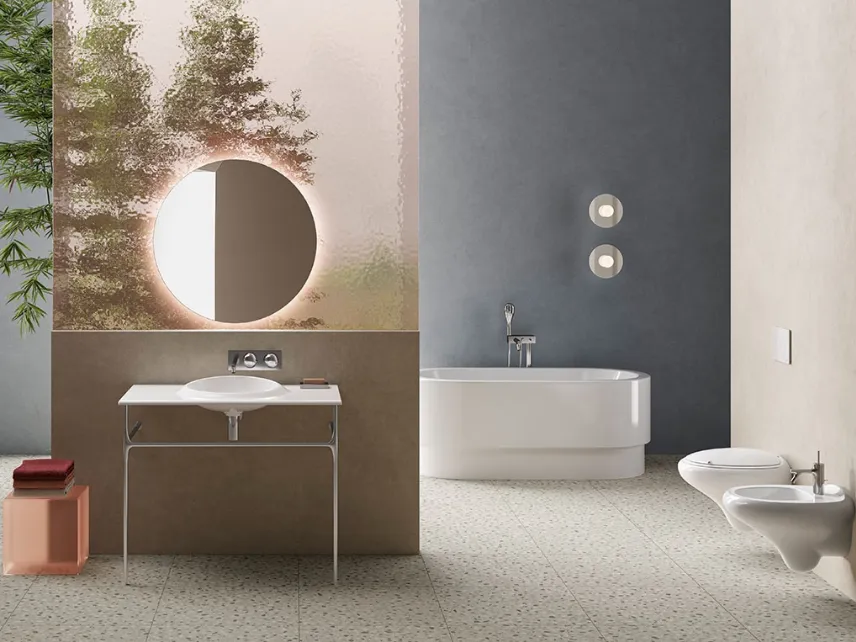 Mobile da Bagno a terra Istanbul 01 in ceramica Bianca con lavabo integrato e gambe in metallo di Vitra bagno