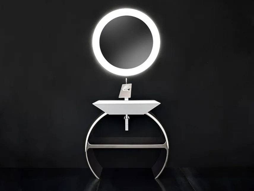 Mobile da Bagno Moon con base cromata e lavabo Diamante di Cerasa