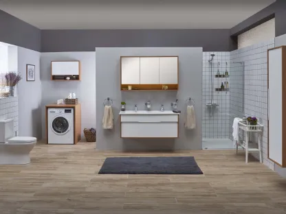 Mobile da Bagno per lavanderia Integra Laundry in laccato opaco Bianco e finitura effetto legno di Vitra bagno