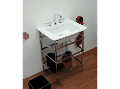 Mobile da Bagno Volo in metallo con ripiani vetro per lavabo di Flaminia