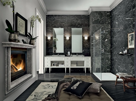 Mobile da Bagno York 01 in laccato Bianco e top in marmo di Carrara di Cerasa