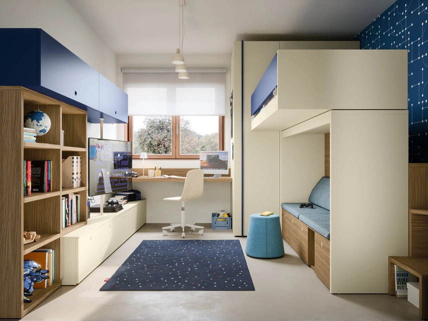 Cameretta con letti a castello Skid di Nidi