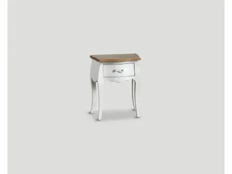 Comodino Alkiba realizzato in legno laccato Bianco vissuto con top in legno massello di Rovere naturale di Dialma Brown