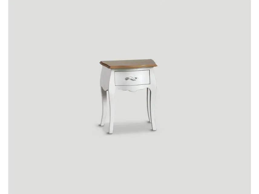 Comodino Alkiba realizzato in legno laccato Bianco vissuto con top in legno massello di Rovere naturale di Dialma Brown