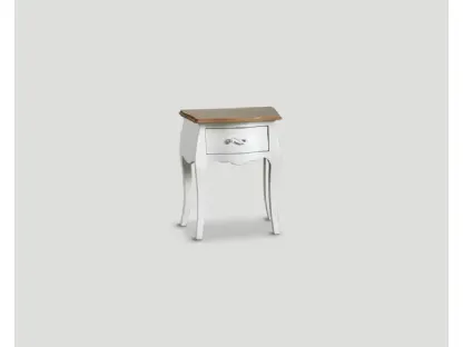 Comodino Alkiba realizzato in legno laccato Bianco vissuto con top in legno massello di Rovere naturale di Dialma Brown