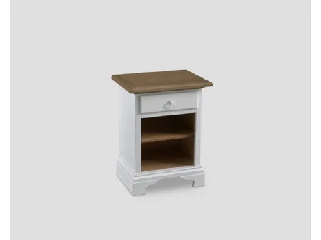 Comodino Auriga realizzato in legno laccato Bianco vissuto con vano e top in legno naturale di Dialma Brown