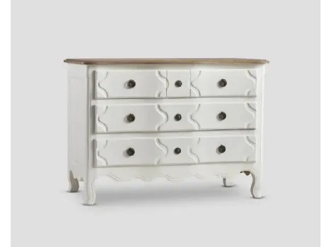 Comò Alicante in legno laccato Bianco vissuto e top in legno massello di Rovere naturale di Dialma Brown
