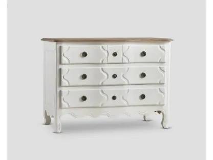 Comò Alicante in legno laccato Bianco vissuto e top in legno massello di Rovere naturale di Dialma Brown