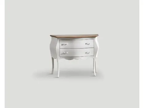 Comò sagomato Edmond realizzato in legno laccato Bianco vissuto con top in legno massello di Rovere naturale di Dialma Brown
