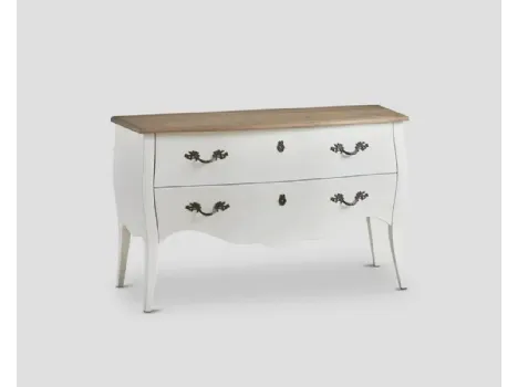 Comò sagomato Funcial realizzato in legno laccato Bianco vissuto con top in legno massello di Rovere naturale di Dialma Brown